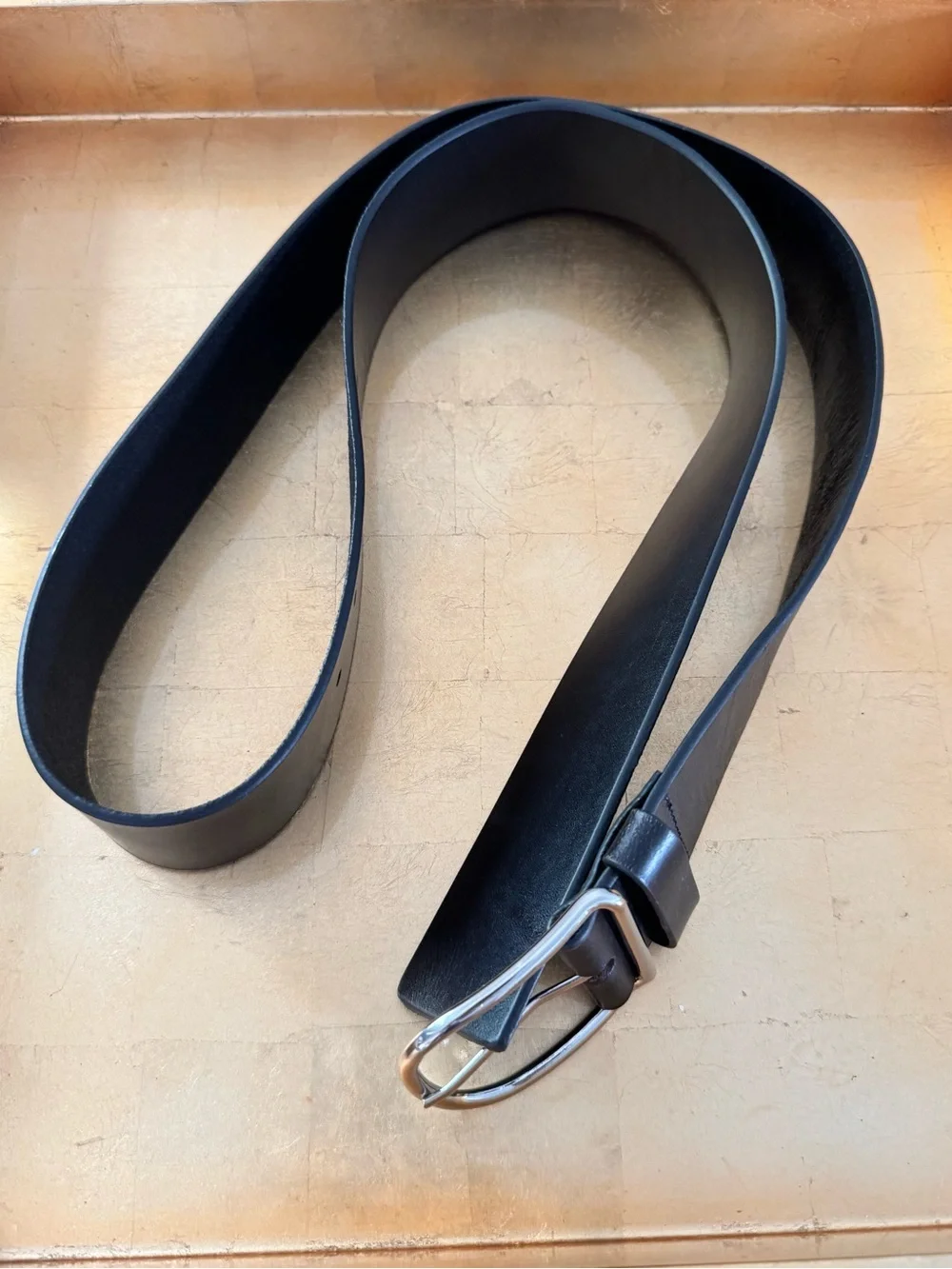 New Anthropologie Wide Leather Belt Black Curved Buckle Long size Medium
